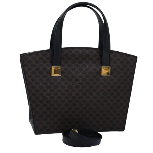 Luxury CELINE Macadam Canvas Hand Bag PVC 2way Black 77386