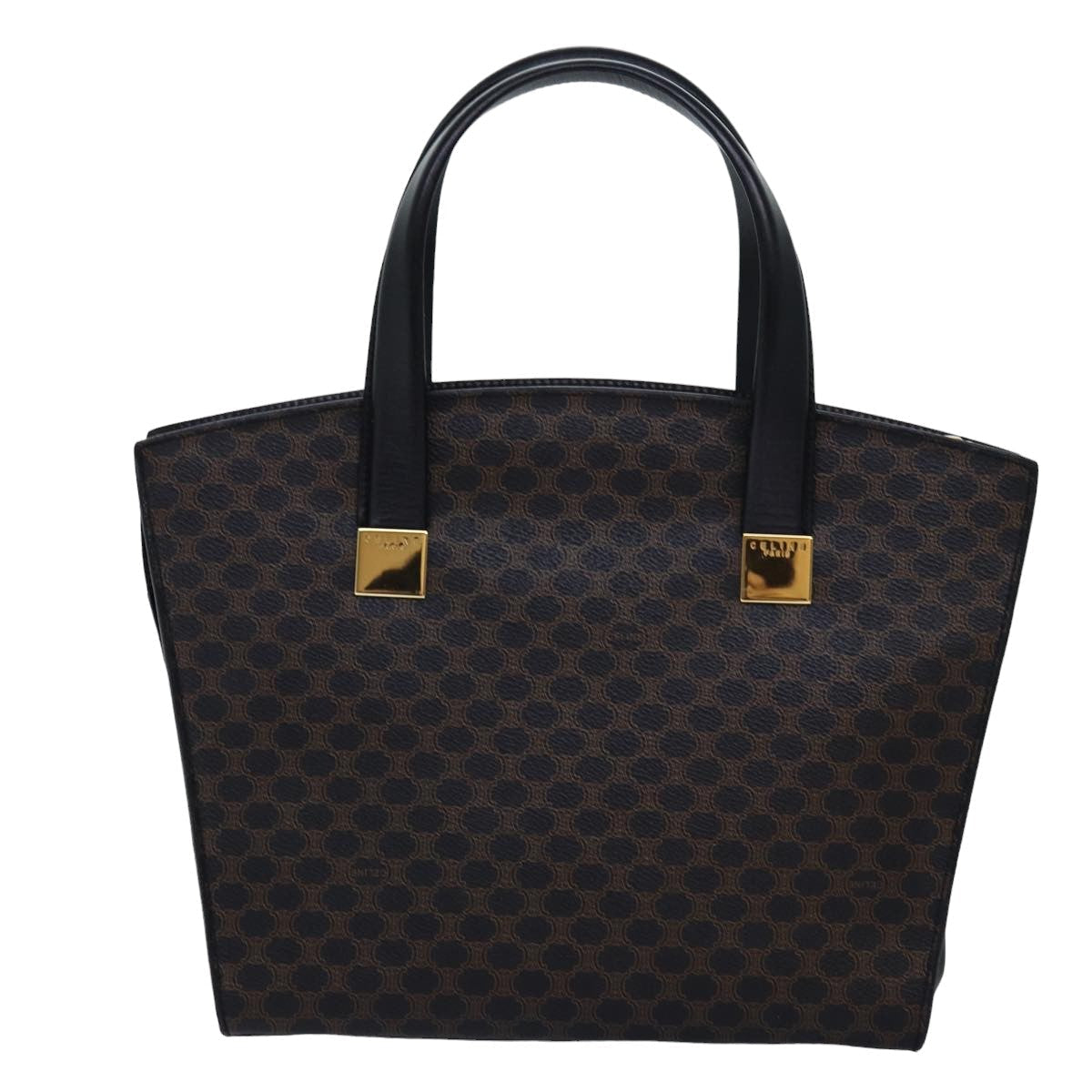 Luxury CELINE Macadam Canvas Hand Bag PVC 2way Black 77386