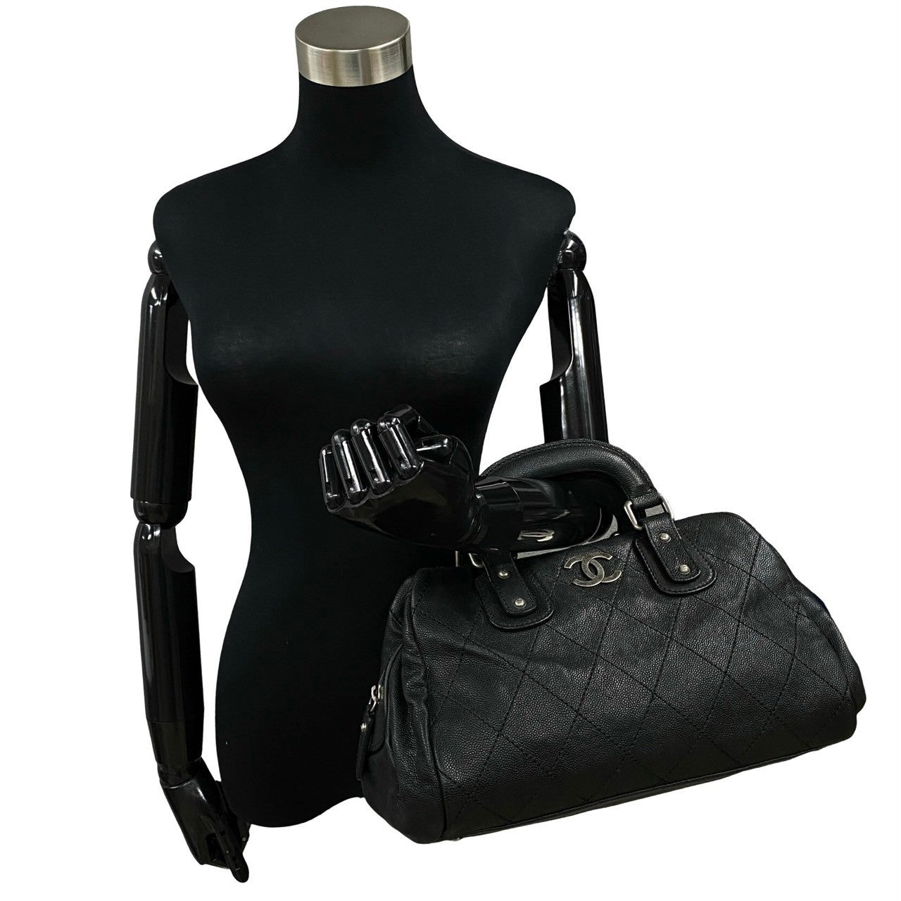 CHANEL Boston Duffel bag Matt caviar skin black Matrasse