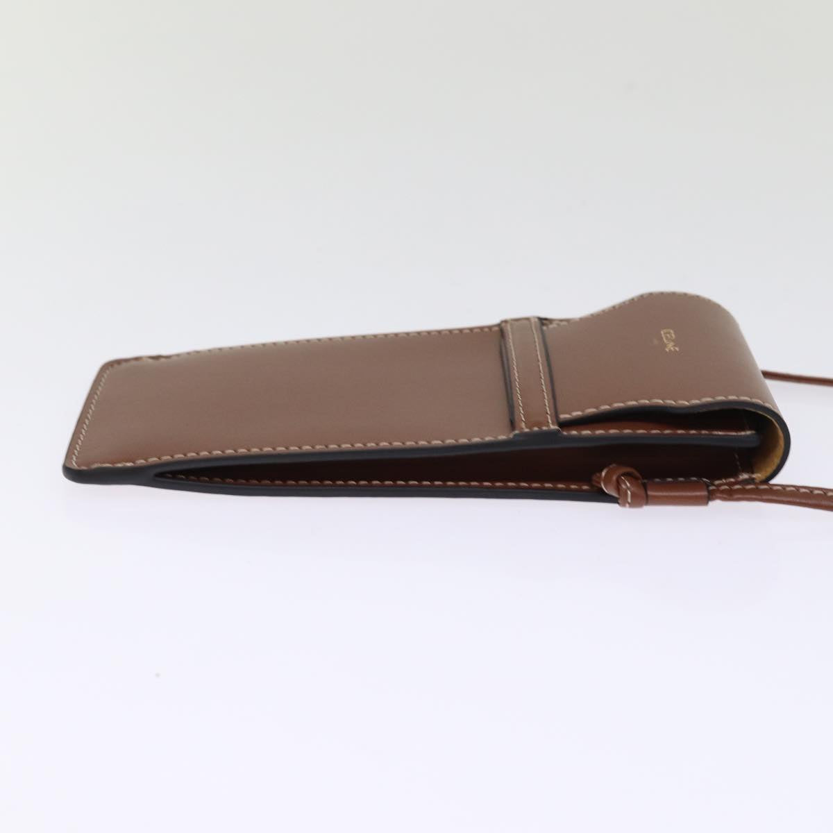 Luxury CELINE Shoulder Pouch Leather Brown 77443