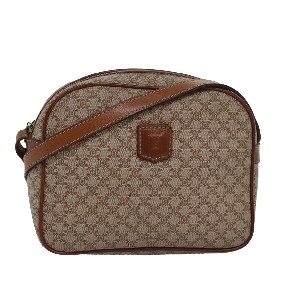 Luxury CELINE Macadam Canvas Shoulder Bag Beige 77624