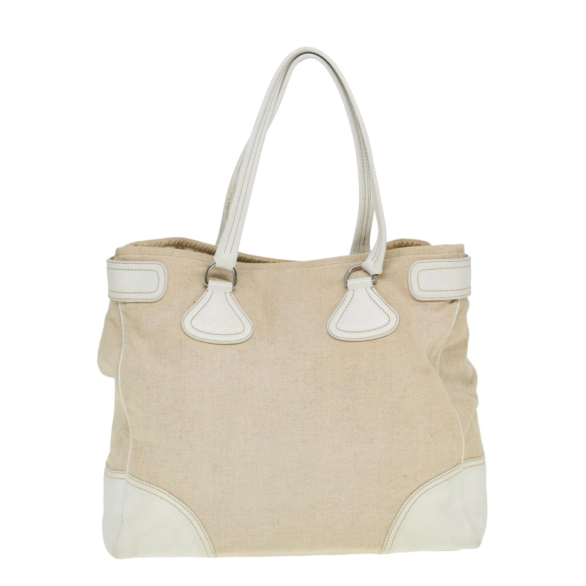 PRADA Tote Bag Canvas Beige Auth