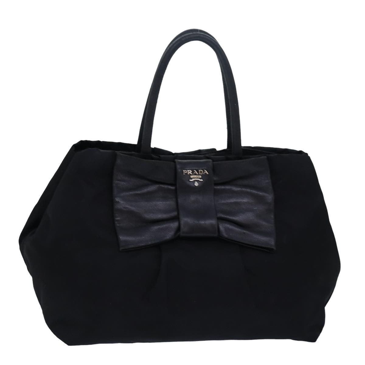 PRADA Hand Bag Nylon Leather Black Auth
