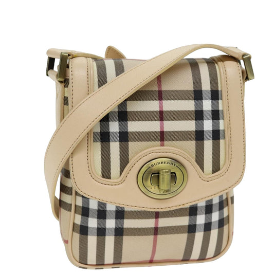Burberry Shoulder Bag PVC Leather Beige Red Auth 77768