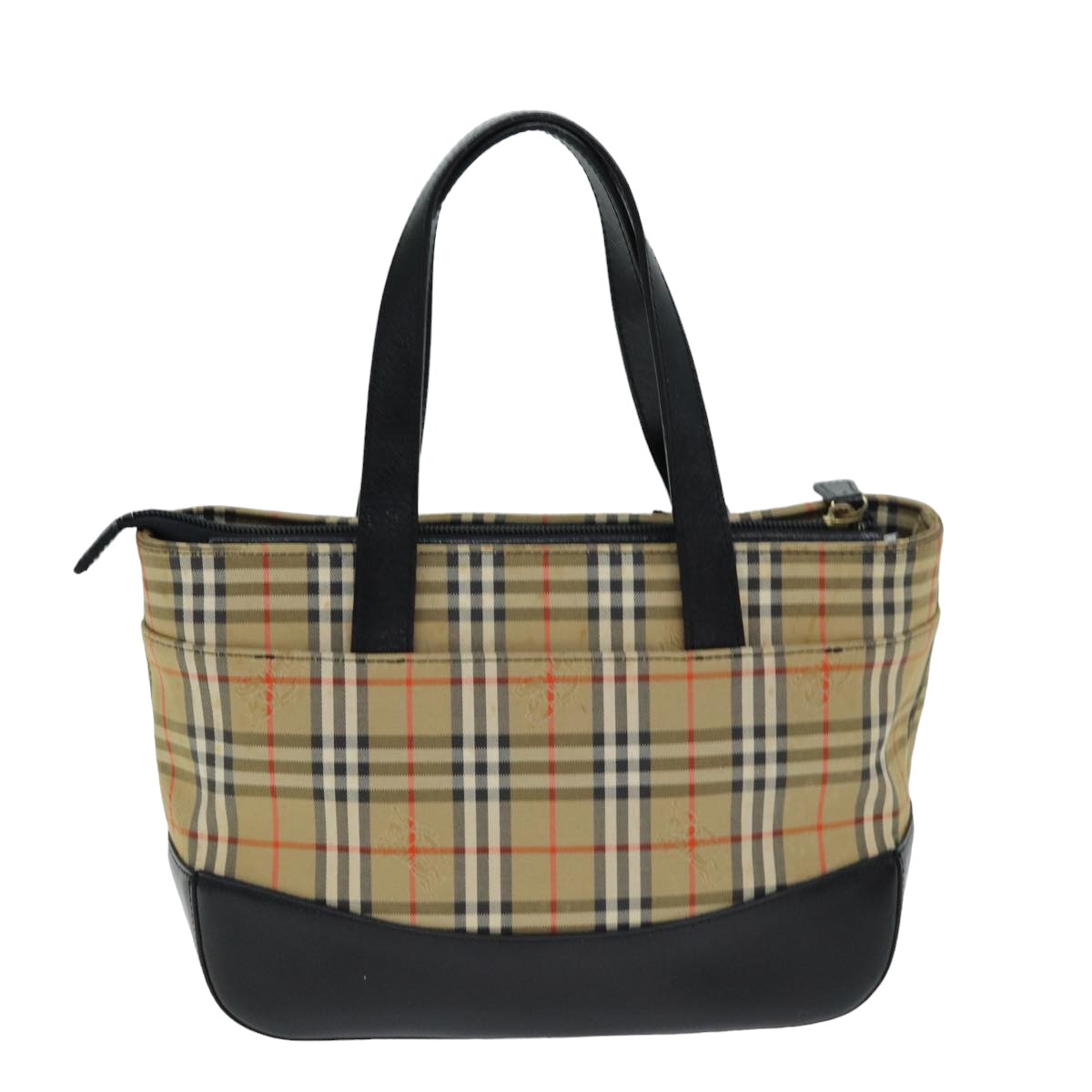 Burberry Nova Check Hand Bag Canvas Black Auth 77803