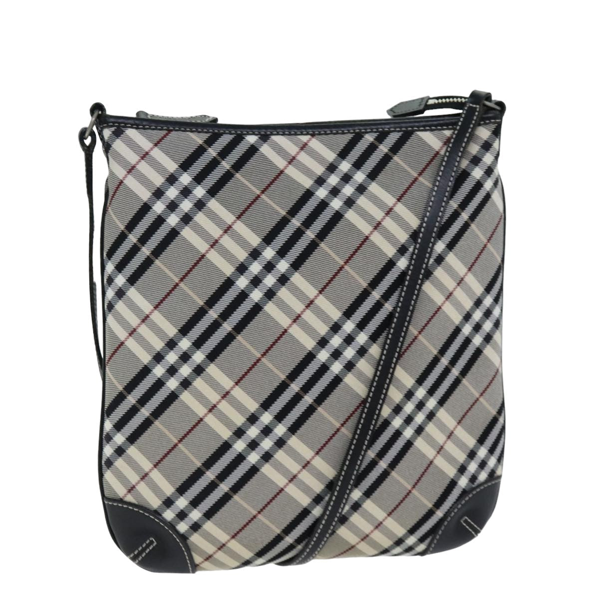 Burberry Nova Check Blue Label Shoulder Bag Nylon Black Auth 77832