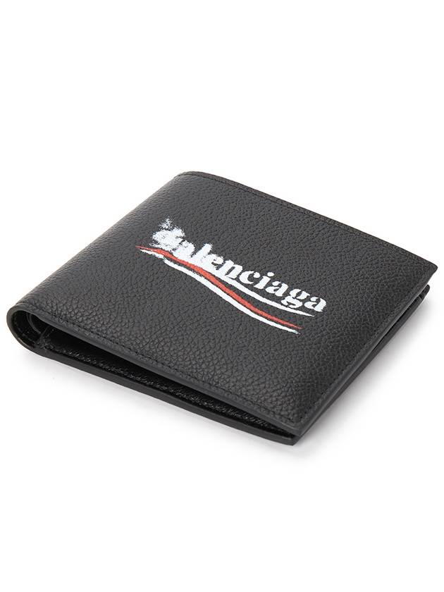 Luxury Balenciaga Trending 2026 Logo Print Leather Half Wallet Black