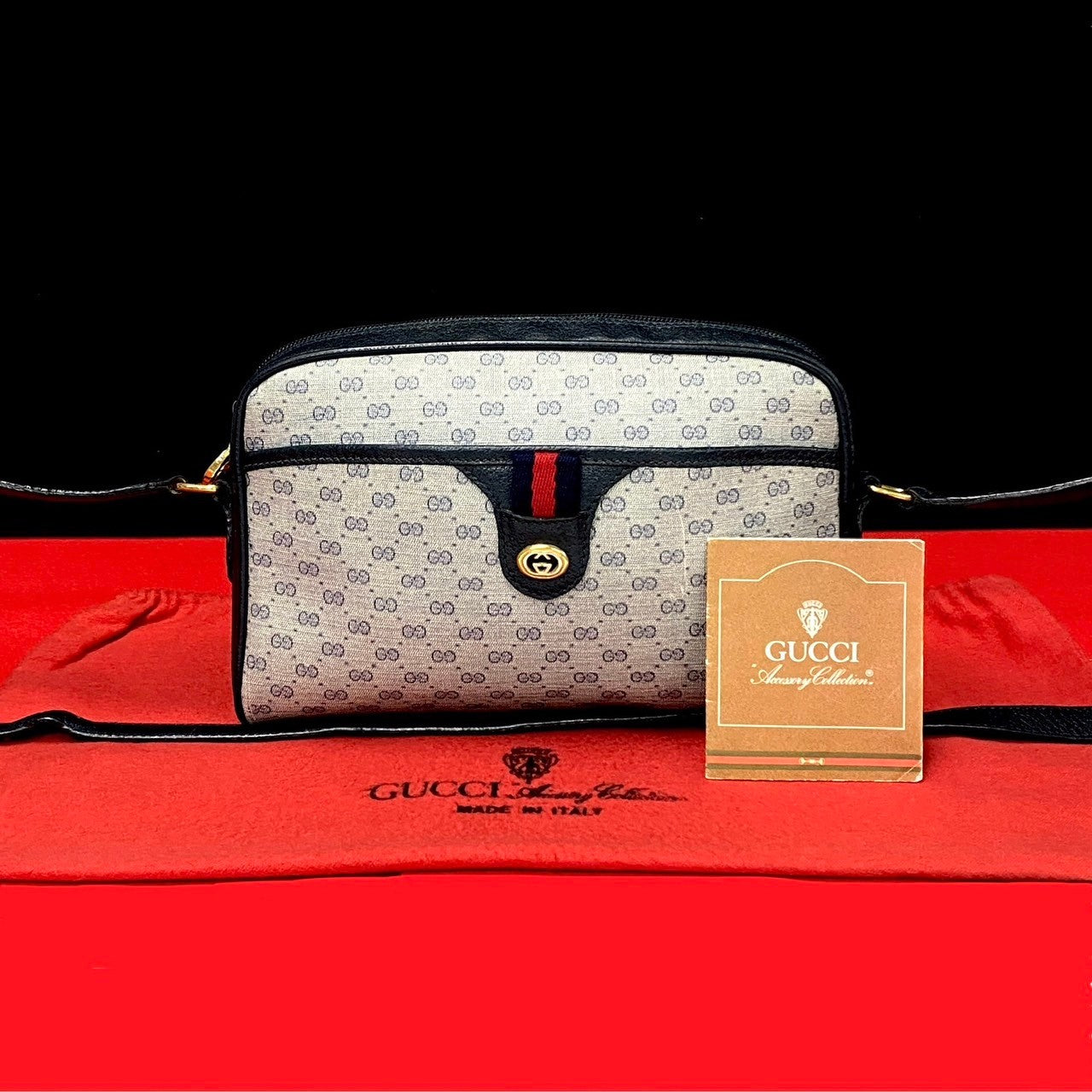 GUCCI Shoulder Bag Leather, PVC Navy Micro GG Sherry line Women