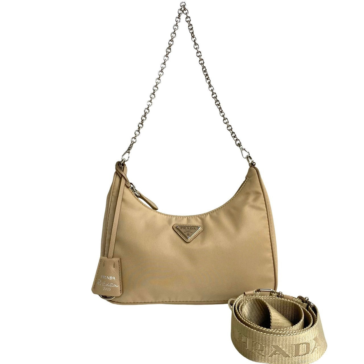 PRADA Shoulder Bag Nylon beige Triangle Logo Metal Re:Edition Women