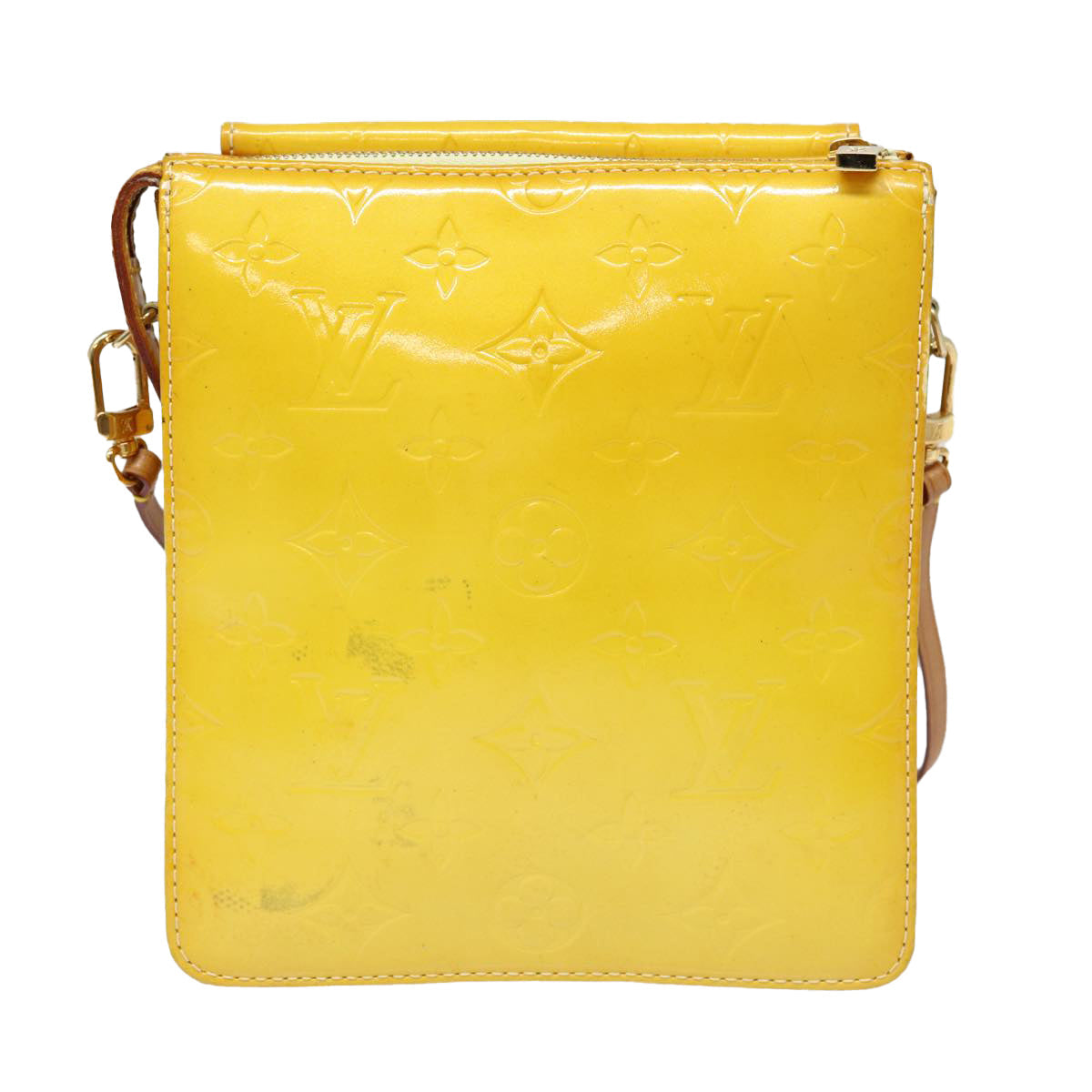 LOUIS VUITTON Monogram Vernis Motto Pouch Lime Yellow M91059 LV Auth 78106