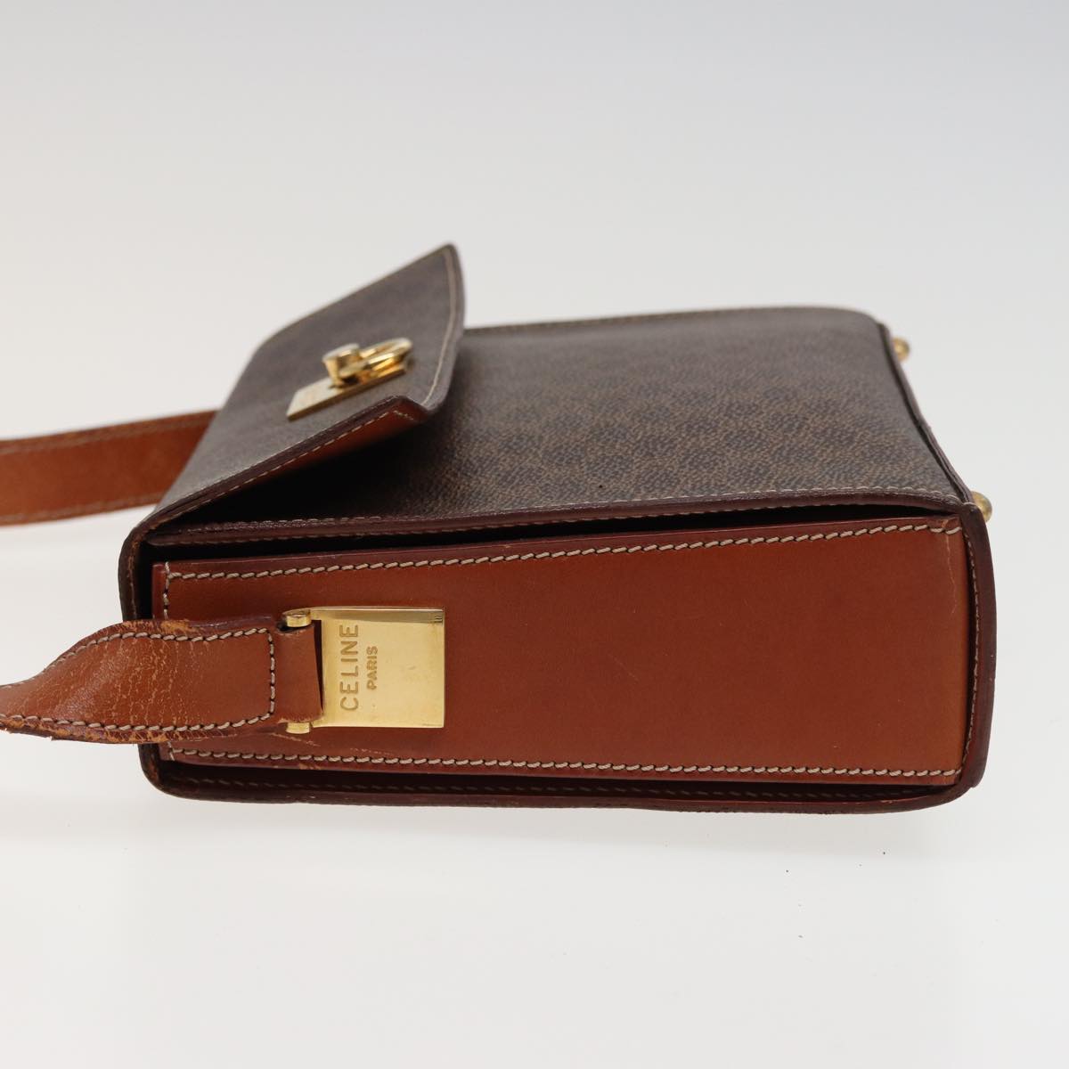 Luxury CELINE Macadam Canvas Shoulder Bag PVC Leather Brown 78221