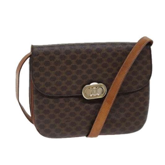 Luxury CELINE Macadam Canvas Shoulder Bag PVC Leather Brown 78222