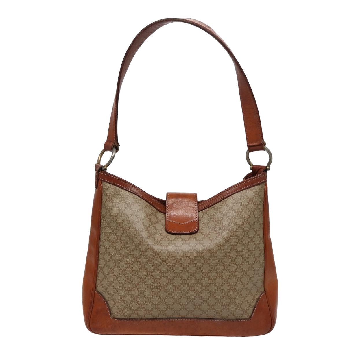 Luxury CELINE Macadam Canvas Shoulder Bag Beige 78224