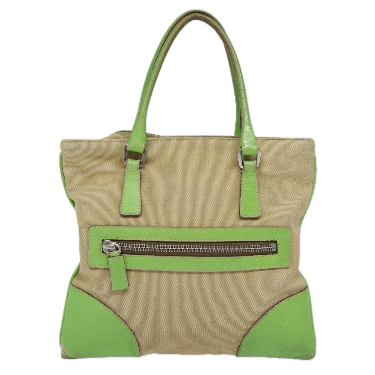 PRADA Hand Bag Canvas Beige Auth 78255