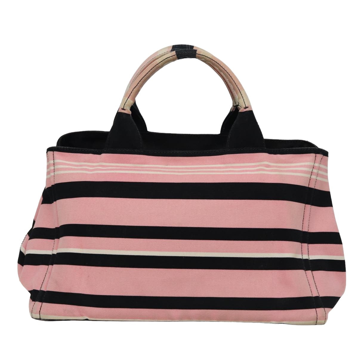 PRADA Canapa MM Hand Bag Canvas 2way Pink Navy Auth