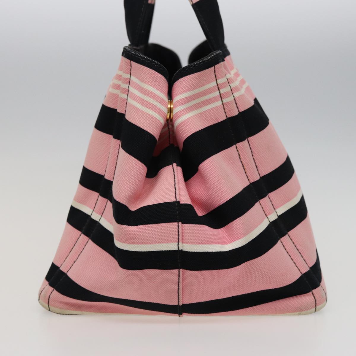 PRADA Canapa MM Hand Bag Canvas 2way Pink Navy Auth