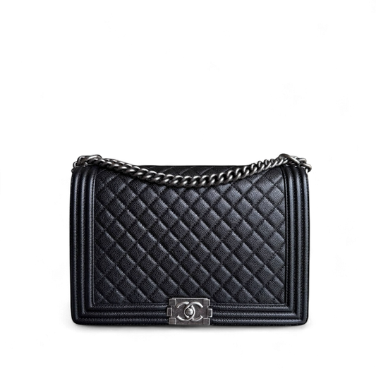 Chanel Boy Large - Quilted Caviar Black Silver Hardware Series 19