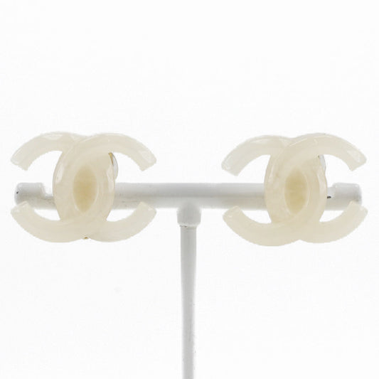 Chanel Chanel Coco Mark Earrings   2002 White 02P  5.7g COCO Mark  A-Rank Earrings
