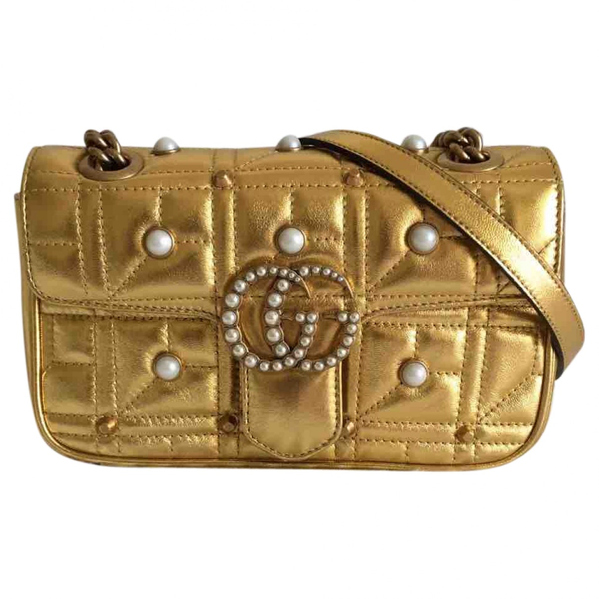 Gucci marmont gold leather handbag