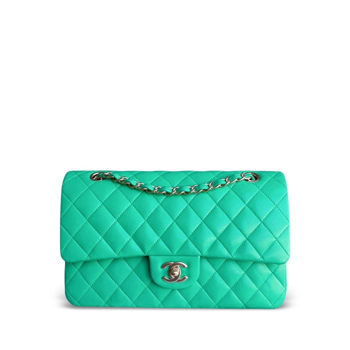 Chanel Classic Flap Medium - 25CM Quilted Lambskin Green Gold Hardware Series 18