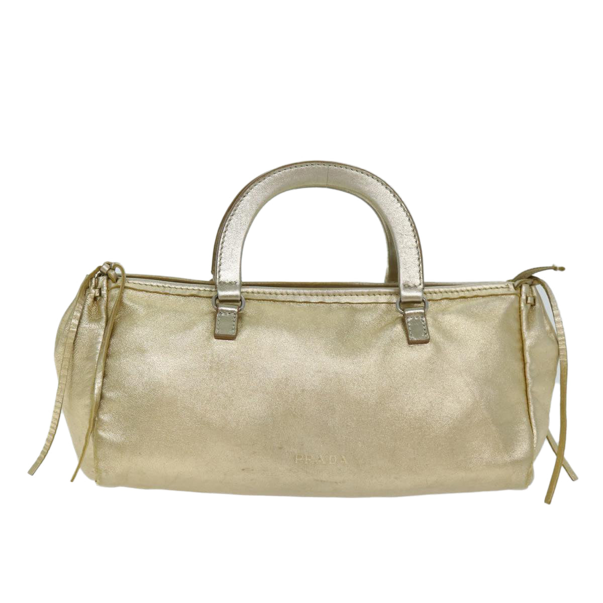 PRADA Hand Bag Leather Gold Auth 78813