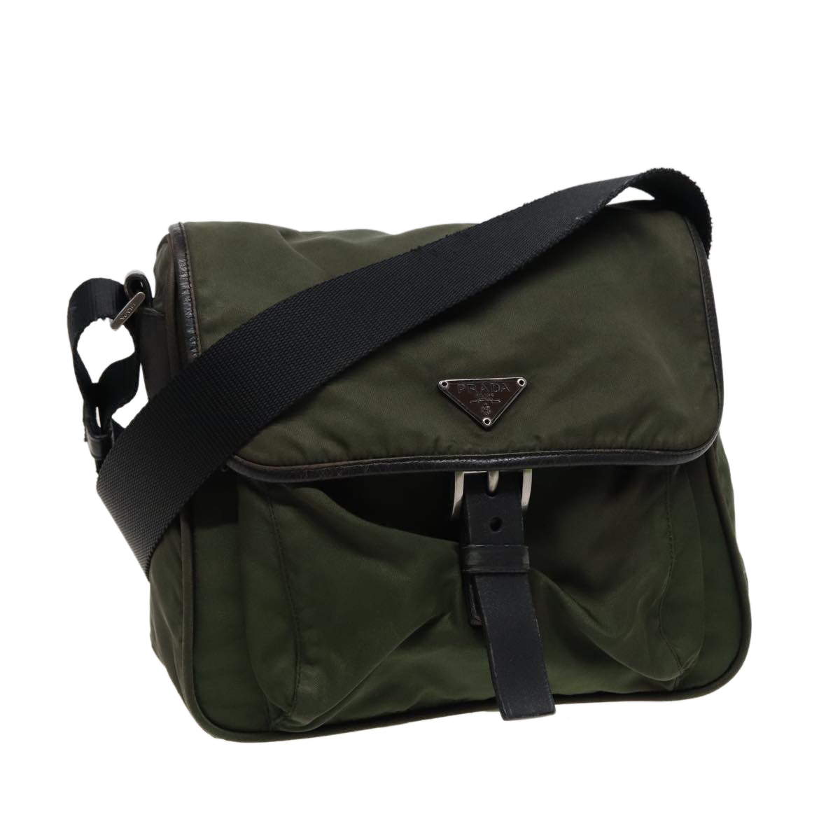 PRADA Shoulder Bag Nylon Khaki Auth