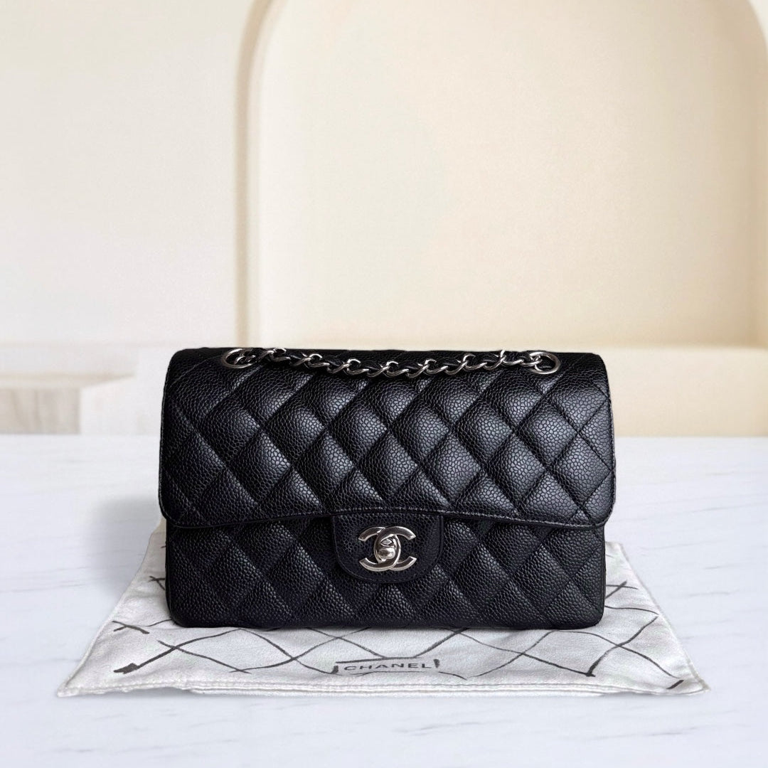 Chanel Classic Flap Small - 23CM Quilted Caviar Black Silver Hardware Series 19