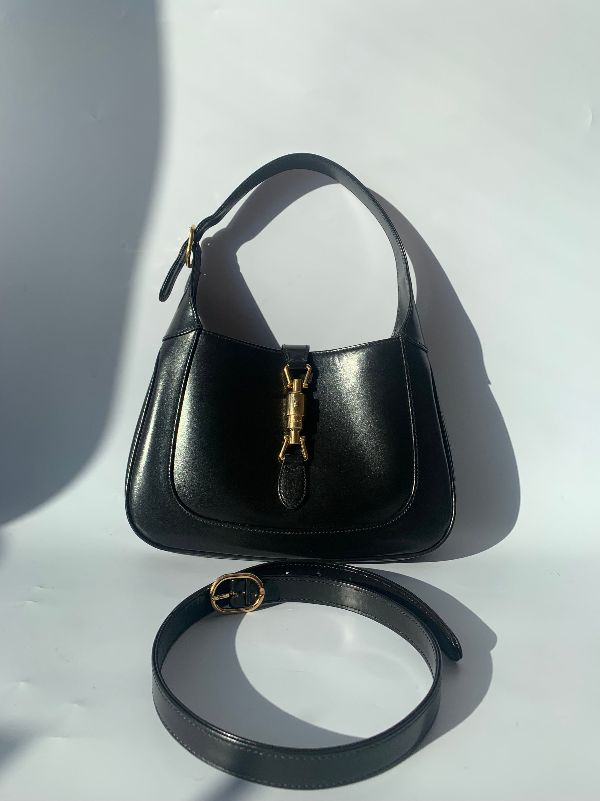 Gucci Jackie 1961 Black Leather Bag with Adjustable Strap