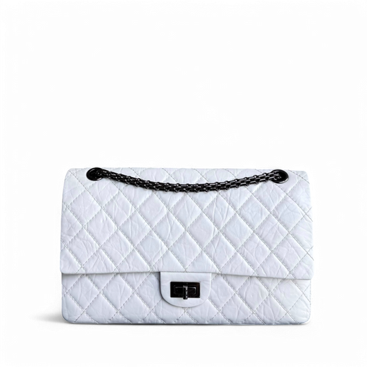 Chanel 2.55 Reissue 226 - Quilted Aged Calfskin White Ruthenium Black Hardware Series 12