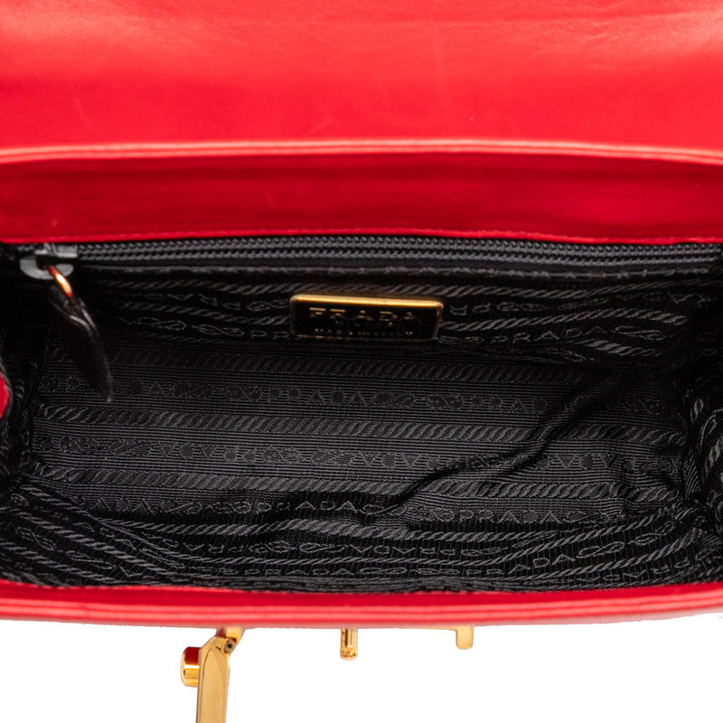 Prada Logo Plate Leather Handbag