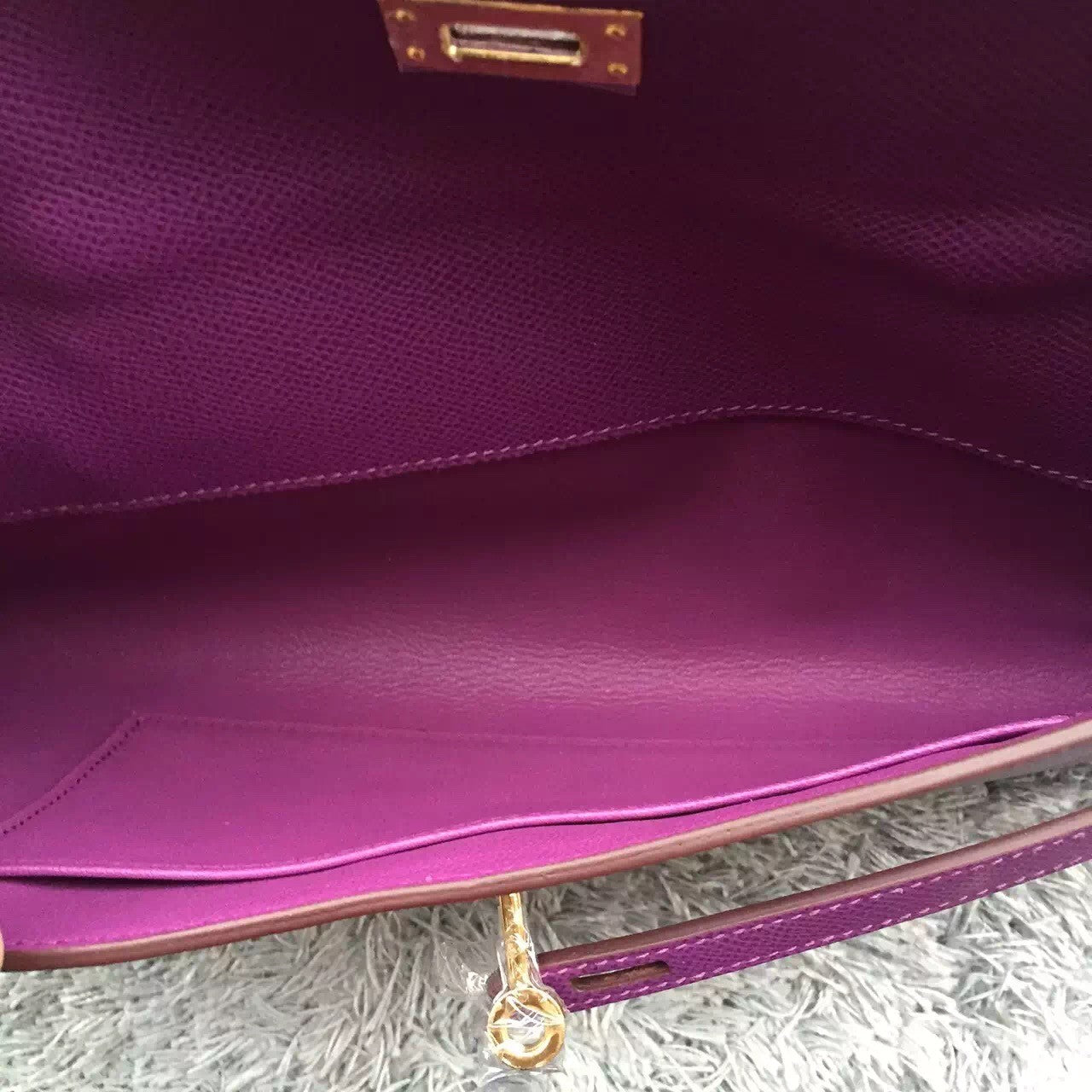 Luxury Hermes Purple Handcrafted Kelly Cut Clutch
