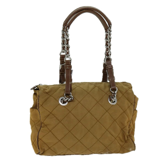 PRADA Chain Quilted Shoulder Bag Nylon Brown Auth