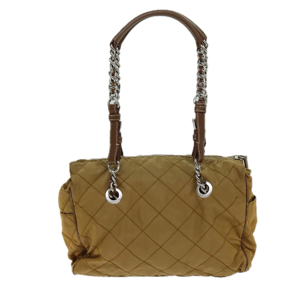 PRADA Chain Quilted Shoulder Bag Nylon Brown Auth