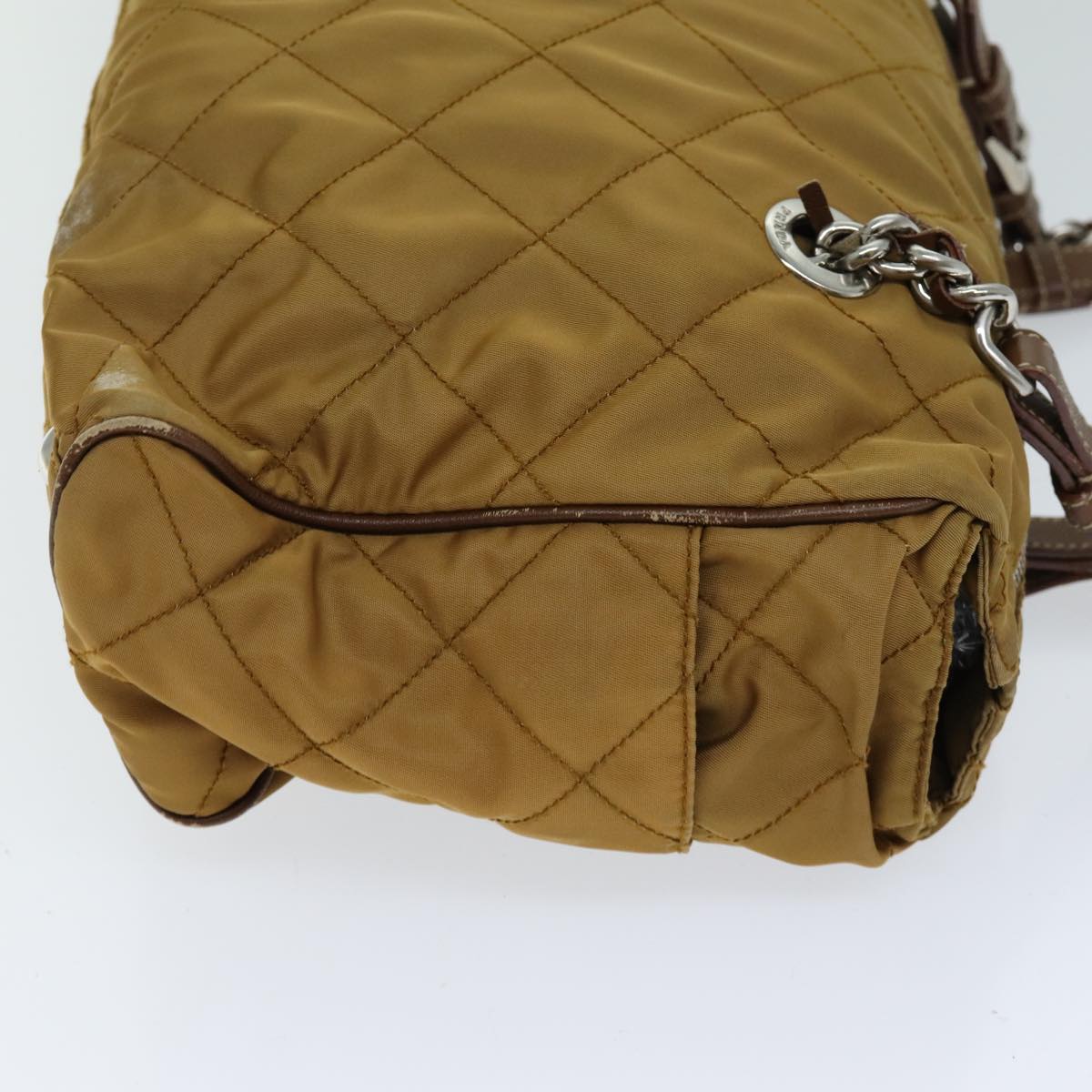 PRADA Chain Quilted Shoulder Bag Nylon Brown Auth
