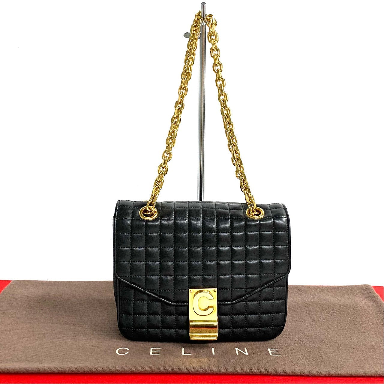 CELINE Shoulder Bag leather black C-S Quilted ChainShoulder Small Women