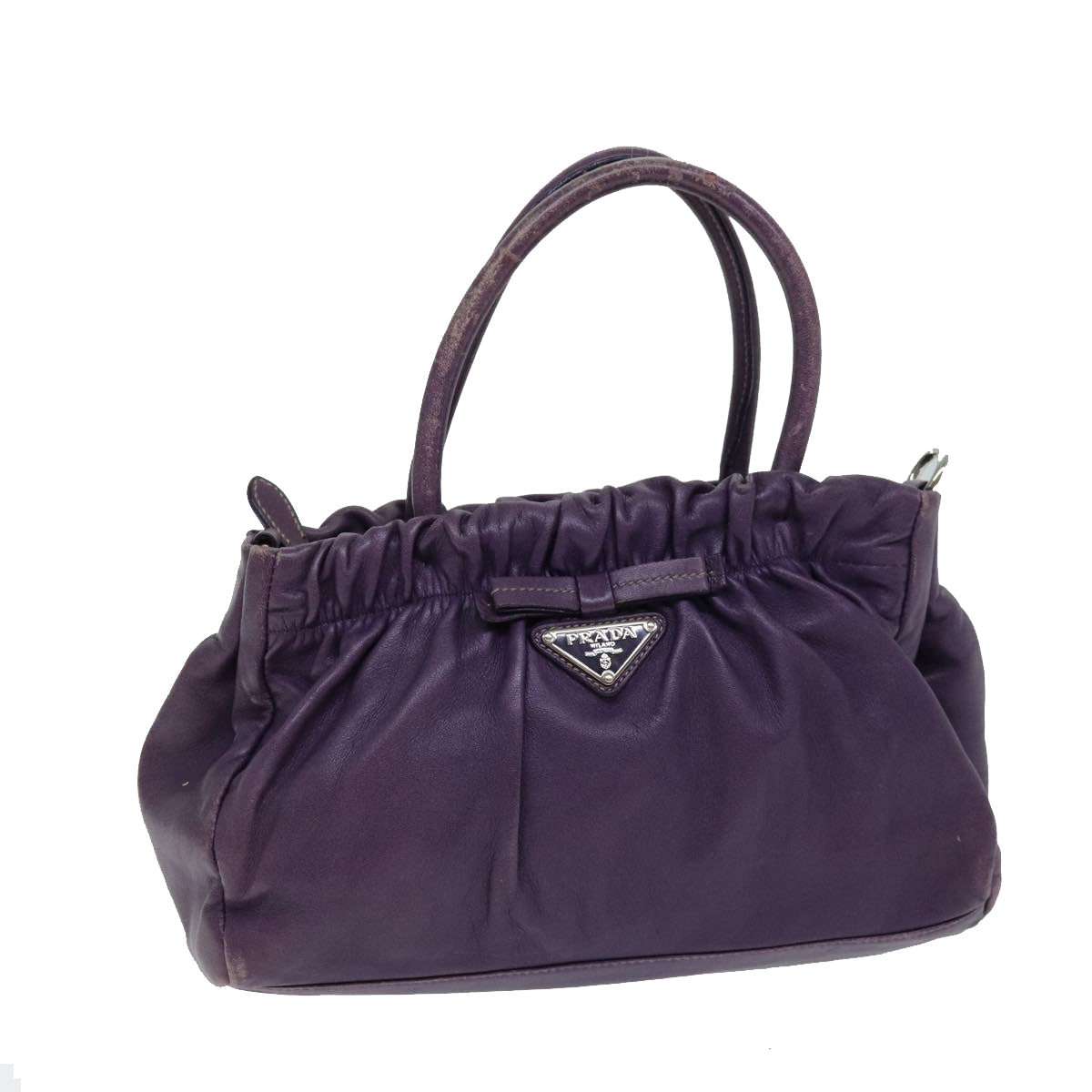 PRADA Hand Bag Leather Purple Auth