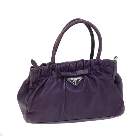PRADA Hand Bag Leather Purple Auth
