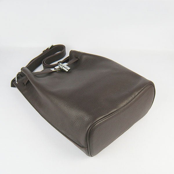 Luxury Hermes Nappa Leather Shoulder Bag dark coffee Silver