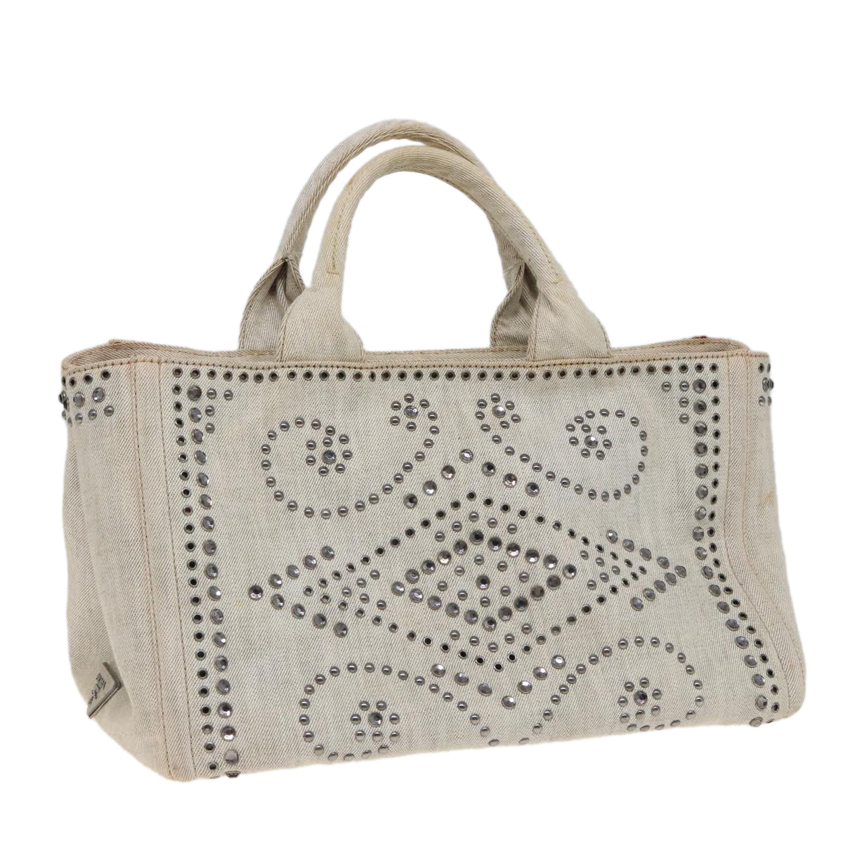 PRADA Bijoux Canapa MM Hand Bag Canvas Gray Auth