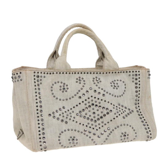 PRADA Bijoux Canapa MM Hand Bag Canvas Gray Auth