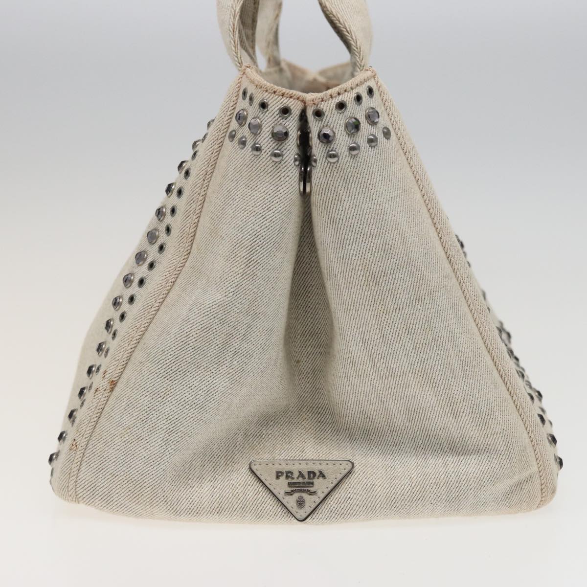 PRADA Bijoux Canapa MM Hand Bag Canvas Gray Auth