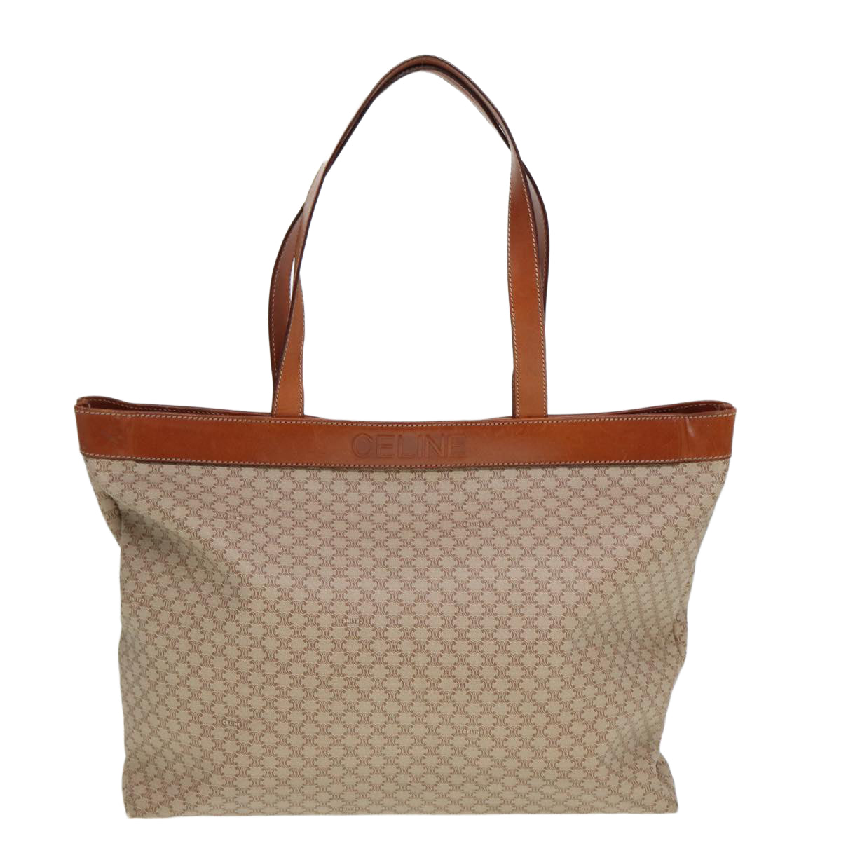 Luxury CELINE Macadam Canvas Tote Bag Beige Brown 79545