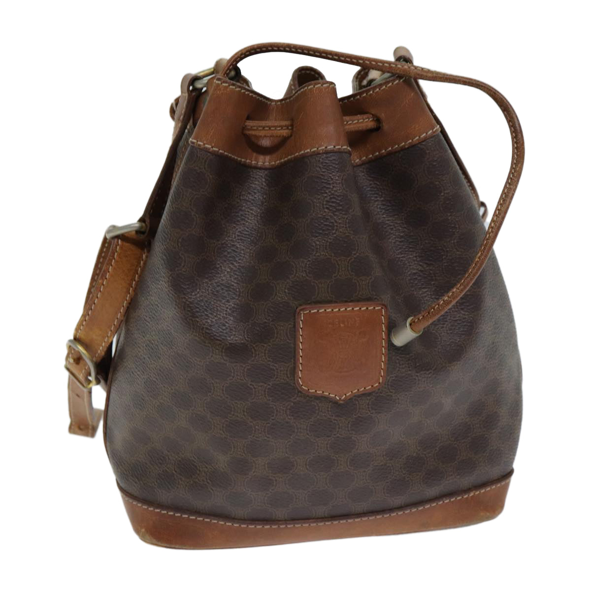 Luxury CELINE Macadam Canvas Shoulder Bag PVC Leather Brown 79626