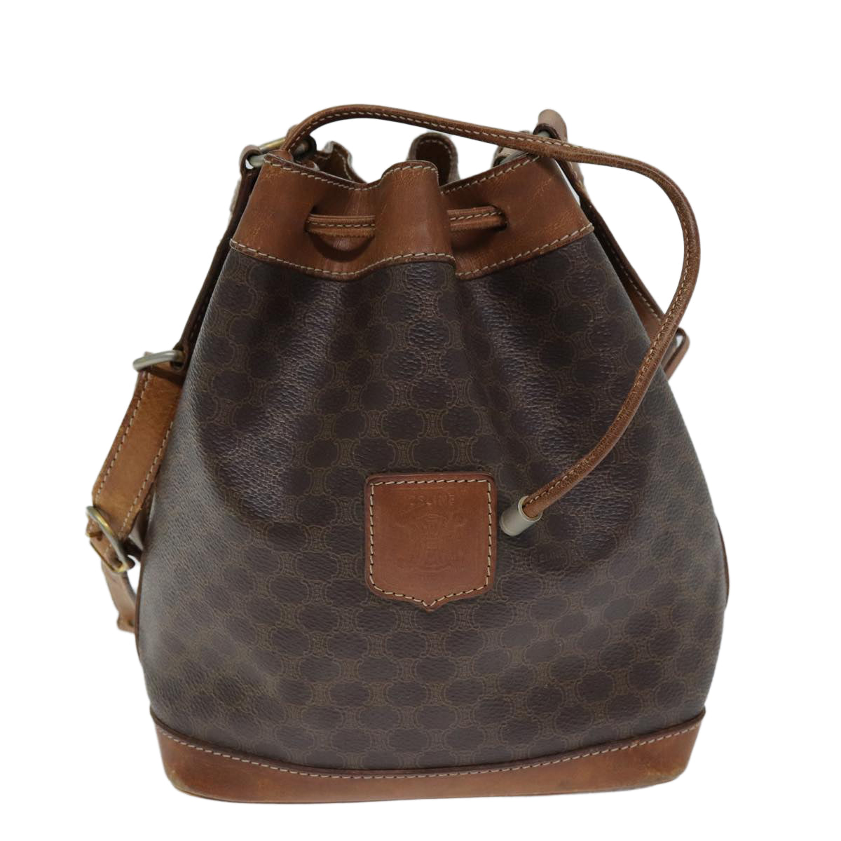 Luxury CELINE Macadam Canvas Shoulder Bag PVC Leather Brown 79626
