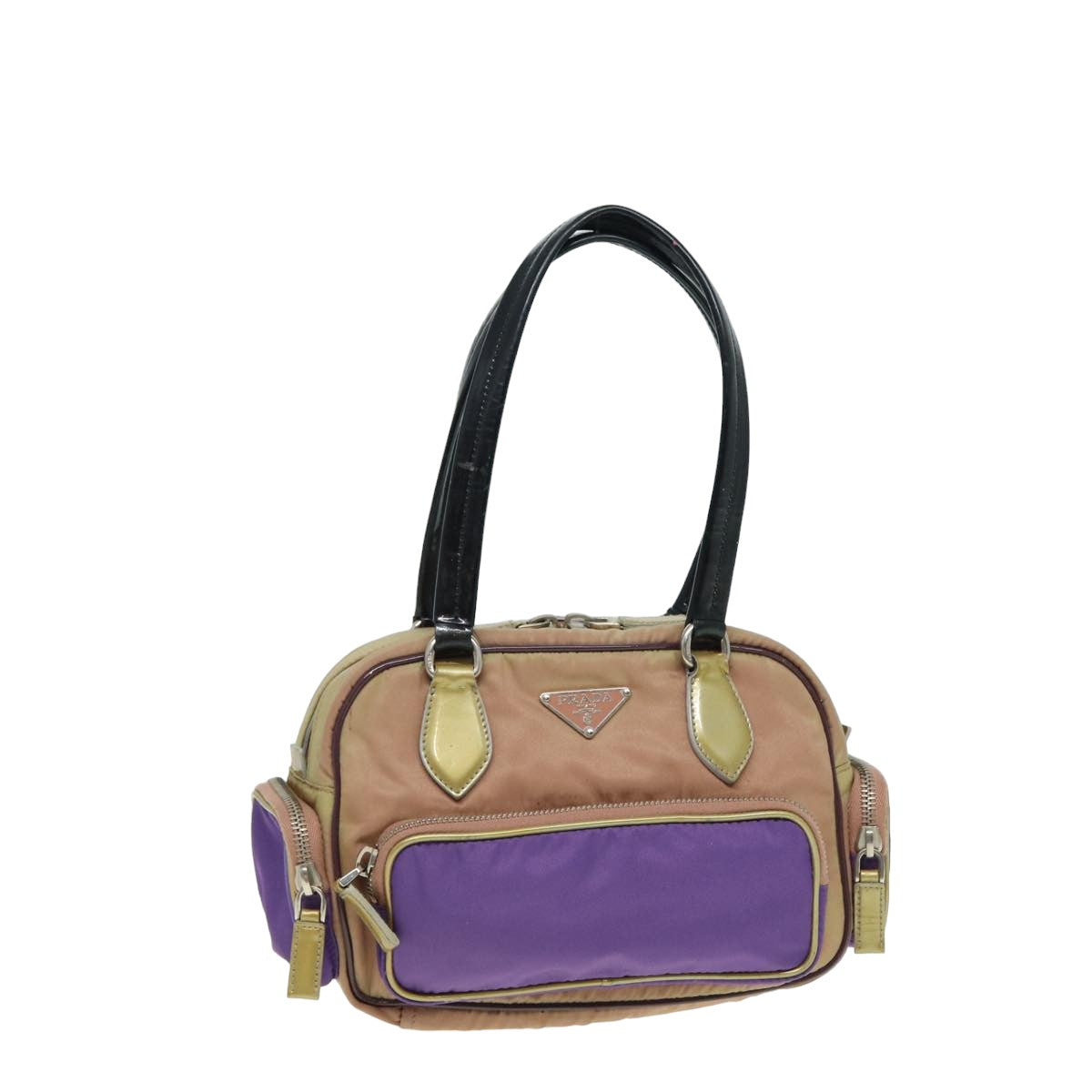 PRADA Hand Bag Nylon Purple Gold Auth