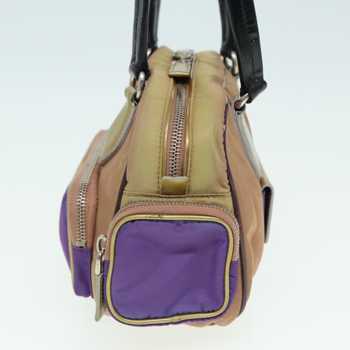 PRADA Hand Bag Nylon Purple Gold Auth