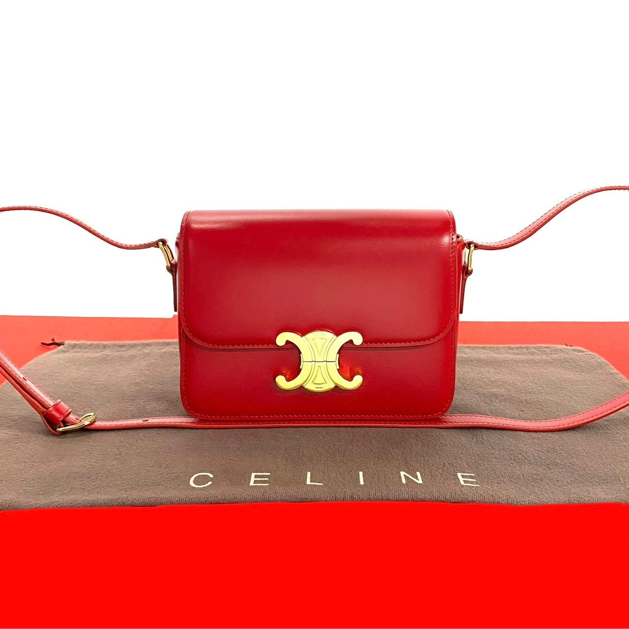 CELINE Shoulder Bag Leather, PVC Red Triomphe logo Metal Teen Triomphe Women