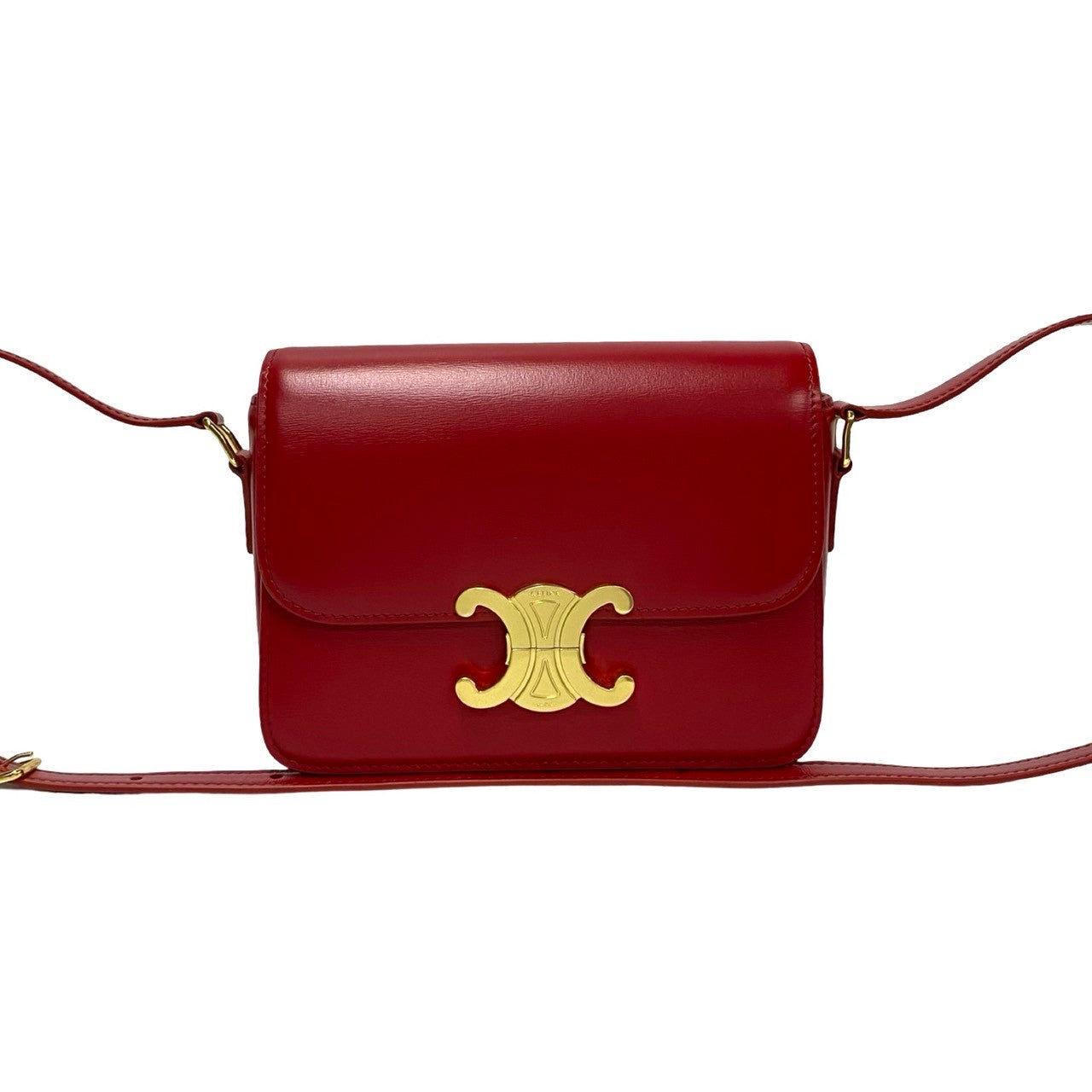 CELINE Shoulder Bag Leather, PVC Red Triomphe logo Metal Teen Triomphe Women