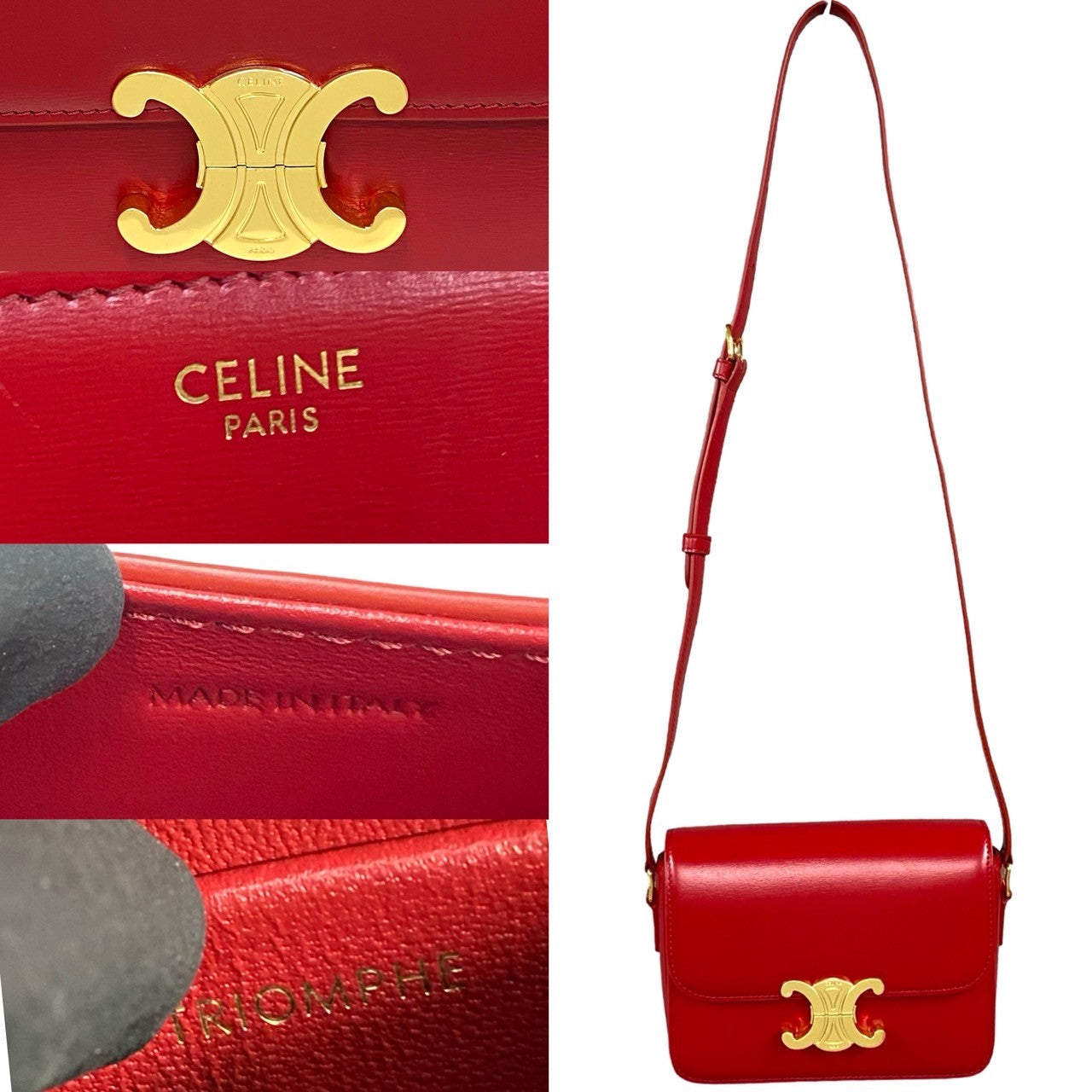 CELINE Shoulder Bag Leather, PVC Red Triomphe logo Metal Teen Triomphe Women