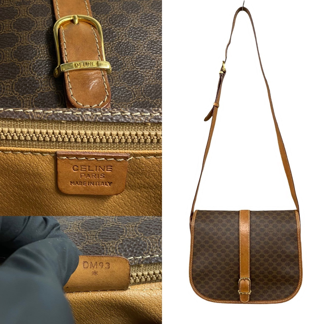 CELINE Shoulder Bag Leather, PVC Brown Macadam Blason Triomphe Pattern mens